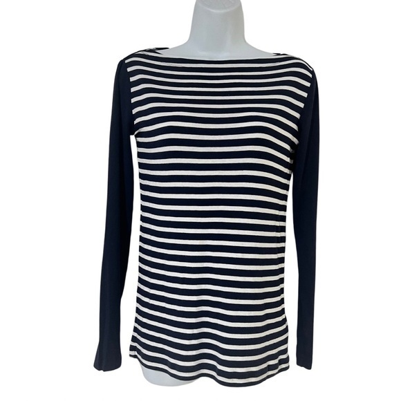 GAP Tops - Gap Maternity Navy Blue Boat Neck Pima Modal Blend Striped Tee